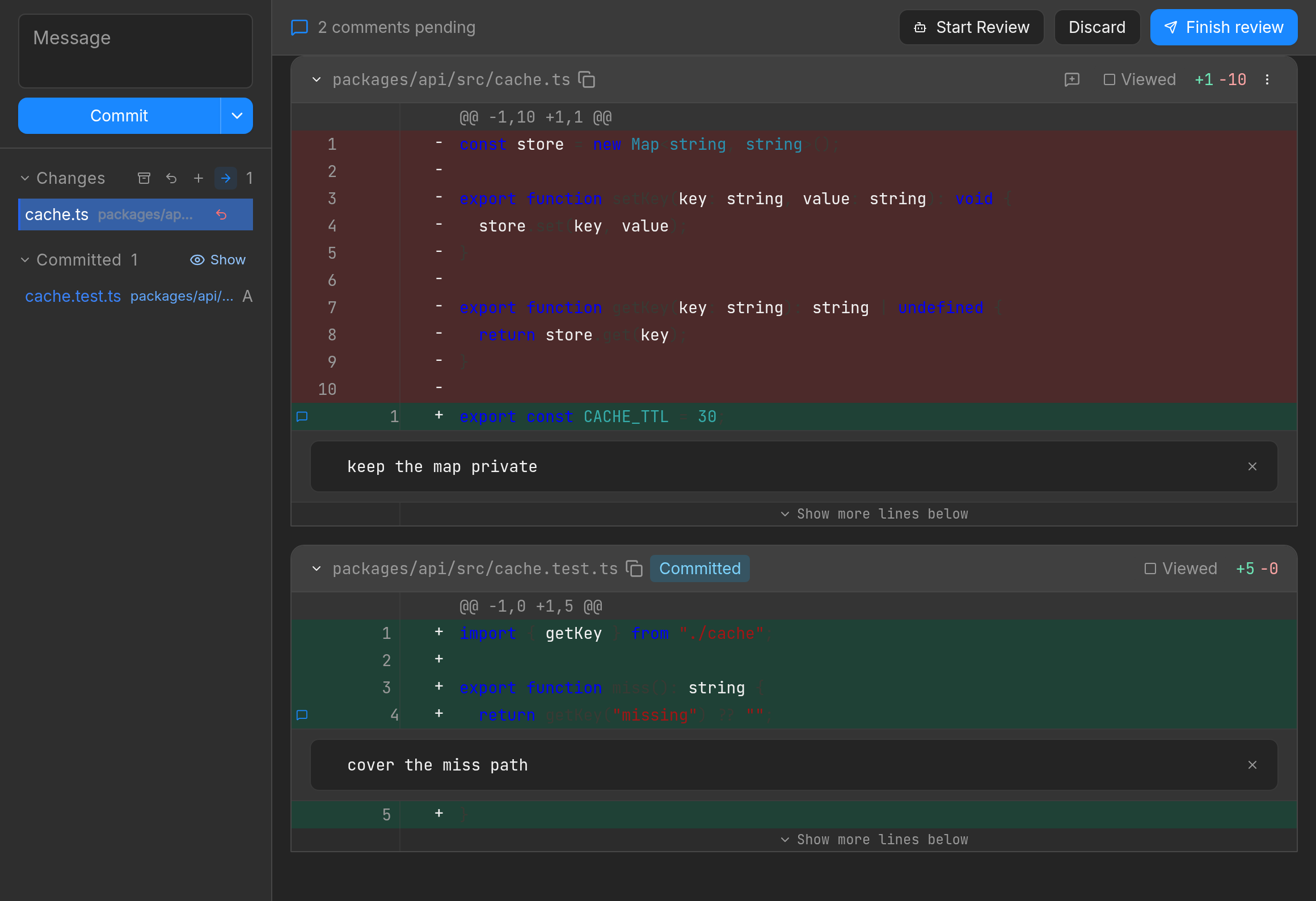 Treq code review screenshot showing comments sent to Claude